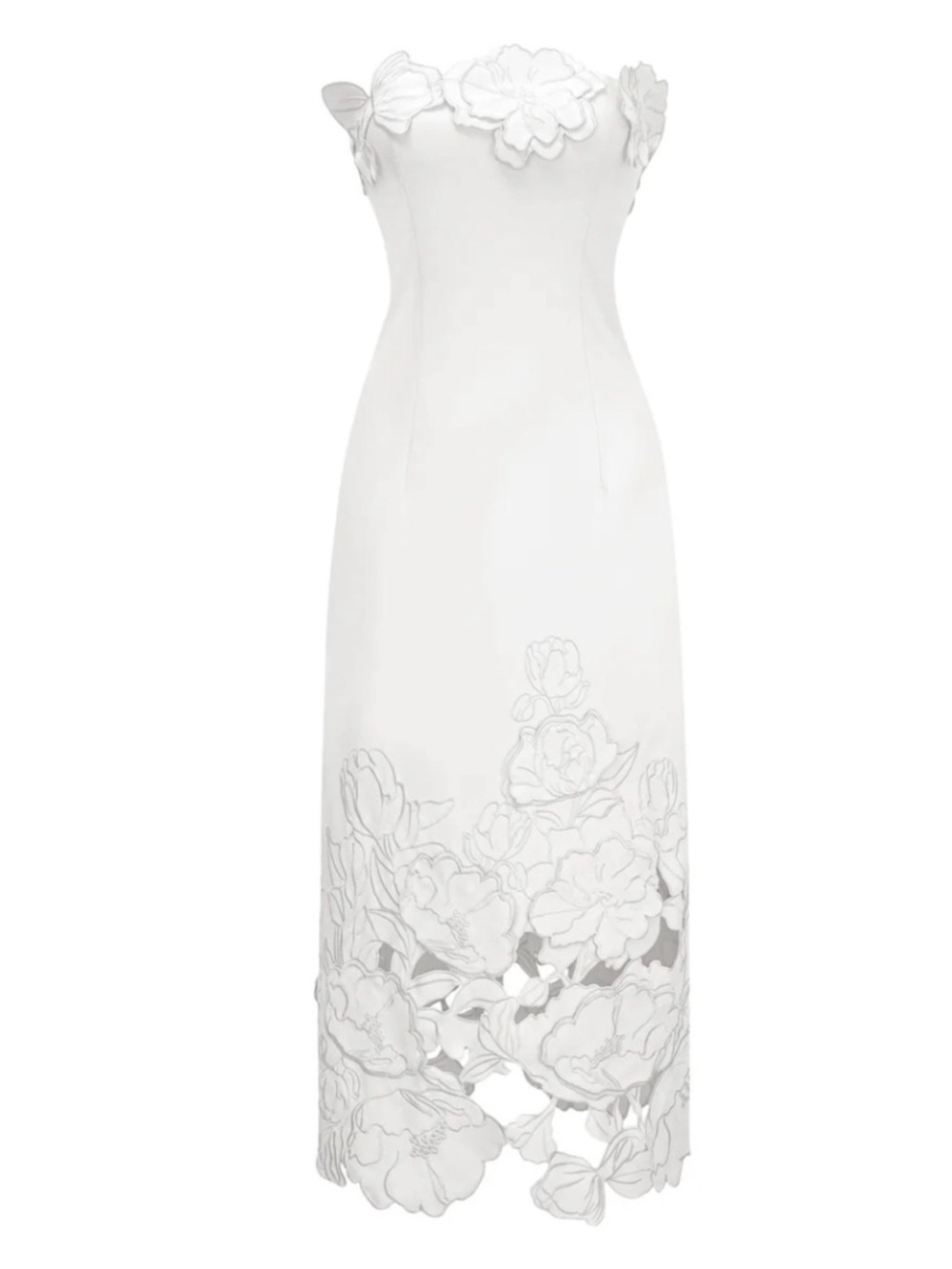 Miss Rosier Inga White Strapless Floral Embroidered Maxi Dress